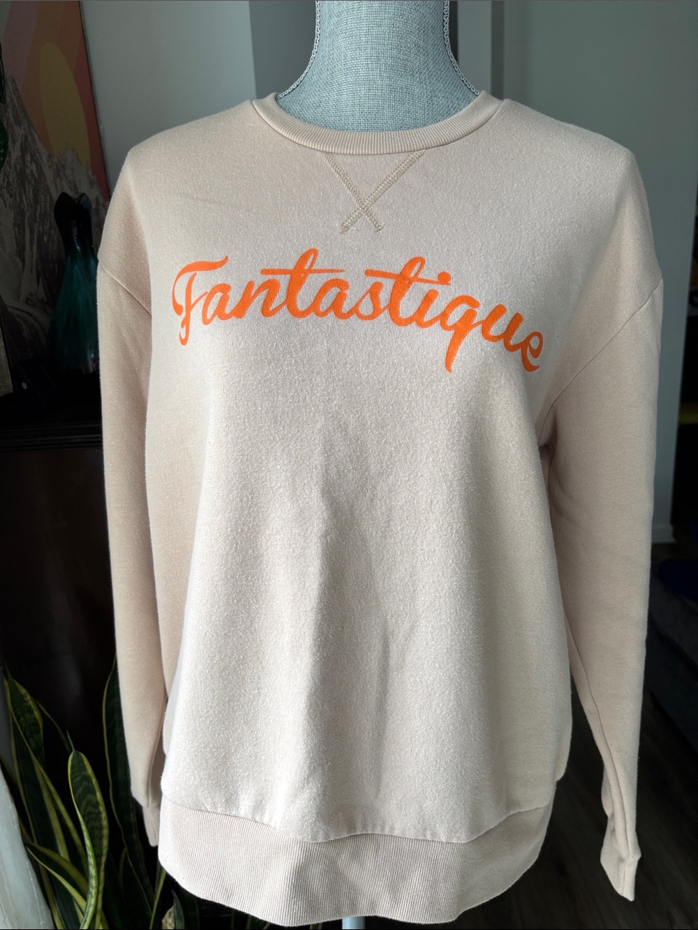 'Fantastique' Peach/Cream Graphic Sweatshirt with Orange Script